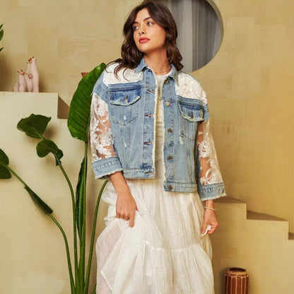 Hole Patched Denim Jacket Women