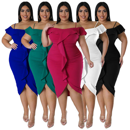 Solid-color Dress Halter-neck Midi Skirt