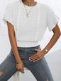 Twisted String Ruffled Short Sleeves Round Neck Knitted Pullover Knitted Sweater