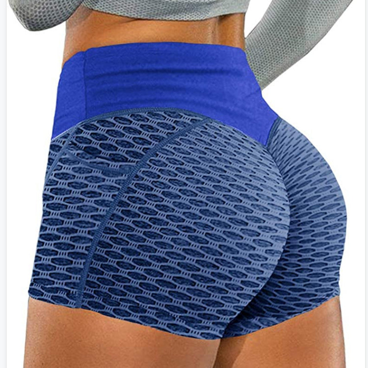 Large honeycomb yoga shorts for women, sport jacquard three quarter pants, honeycomb pocket fitness yoga shorts