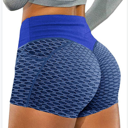 Large honeycomb yoga shorts for women, sport jacquard three quarter pants, honeycomb pocket fitness yoga shorts
