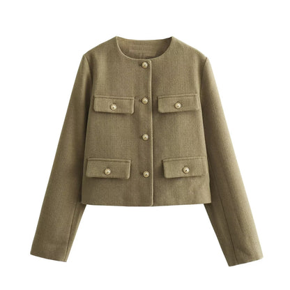 Multi-color Round Neck Casual Short Little Fragrance Style Blazer