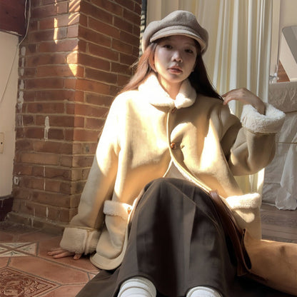 Suede-effect Wool Coat With Dropped Shoulders For Women