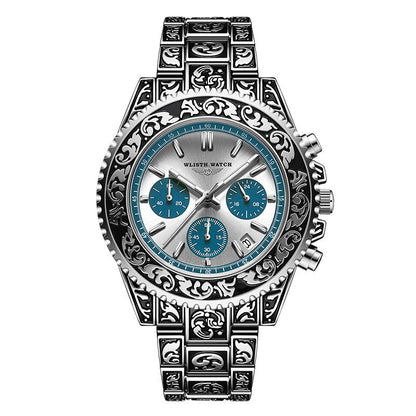 Vintage Engraving Quartz Multi-function Men's Watch