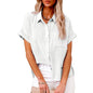 Summer Lapel Short Sleeve Shirt With Pockets Fashion Casual Solid Color Button Tops Women's Clothing