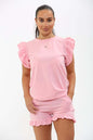 Women's Frill Peplum Sleeve Top & Shorts Set – 2-Piece Casual Tracksuit Outfit
