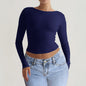 Chic Slim-fit Long-sleeve Solid-color Base T-shirt For Women