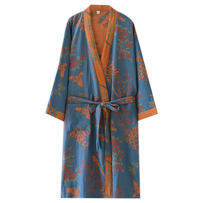 Women's SpringSummer Jacquard Woven Pure Cotton Double-Layer Gauze Nightgown