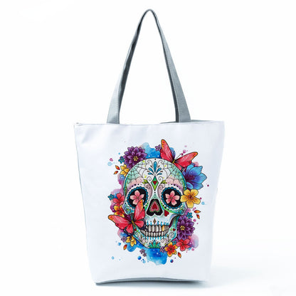 Portable Large Capacity Skull Printed Handbag