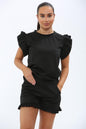 Women's Frill Peplum Sleeve Top & Shorts Set – 2-Piece Casual Tracksuit Outfit