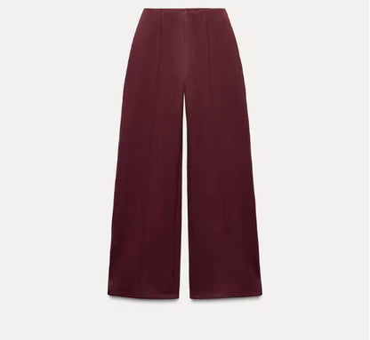 Fashion Long Sleeve O-neck Pleated Top Wide Leg Pants Women's Suit