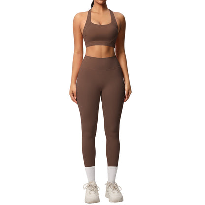 Cloud Sensation Yoga Set – Brushed Solid Color Sports Bra & High-Waist Leggings