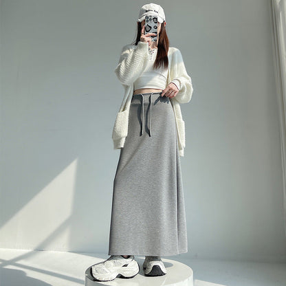 Gray Athletic High-waist Straight-leg Slit A-line Maxi Skirt