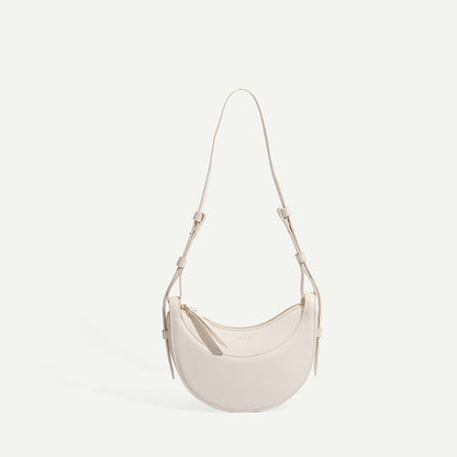 Shoulder Female Litchi Pattern Crescent Genuine Leather Bag