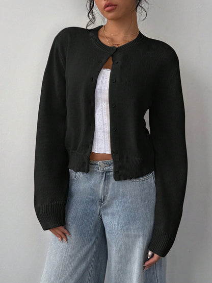 Chic Long Sleeved Knitted Cardigan Fashion Slim Solid Color Short Sweater For Women Clothing