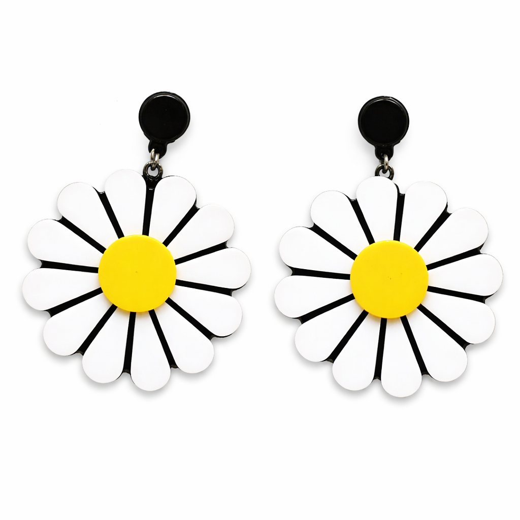 Daisy Flower Earrings UK – Statement White Flower Drop Earrings (Festival & Rave Accessories)