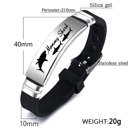 Cute Shark Mommy and Baby Stainless Steel Adjustable Silicone Bracelet Mothers Day Gift