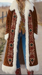Fashion Retro Women's Coat, Warm Printed Long Coat