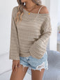 Women Off-Shoulder Hollow Out Long Sleeve Knit Cardigan Sweater