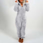 European And American Autumn Winter Women's Wear Fleece-lined Thick Furry Jumpsuit Hooded Cat Ear Pajamas