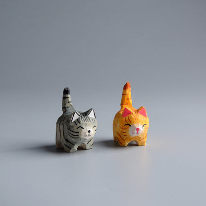 Handmade Wooden Cat Figurine - Artisan Carved Wood Cat Sculpture Home Decor Gift