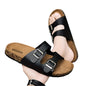 Casual Striped PU Cover Sandals with Adjustable Ankle Straps & Metallic Buckles