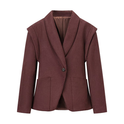 Retro Lapels Suede Waist-controlled Long Sleeves Jacket Coat