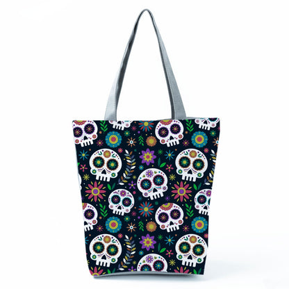 Portable Large Capacity Skull Printed Handbag