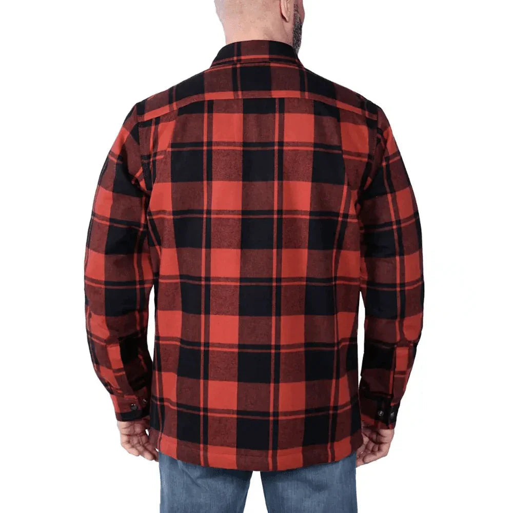 Carhartt 105939 Relaxed Fit Heavyweight Flannel Sherpa-Lined Shirt Jacket Red Ochre Small