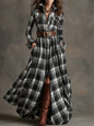 French Retro Grid Dress - Elegant Slim Fit Irregular Hem Dress for Women | Plus Size Available