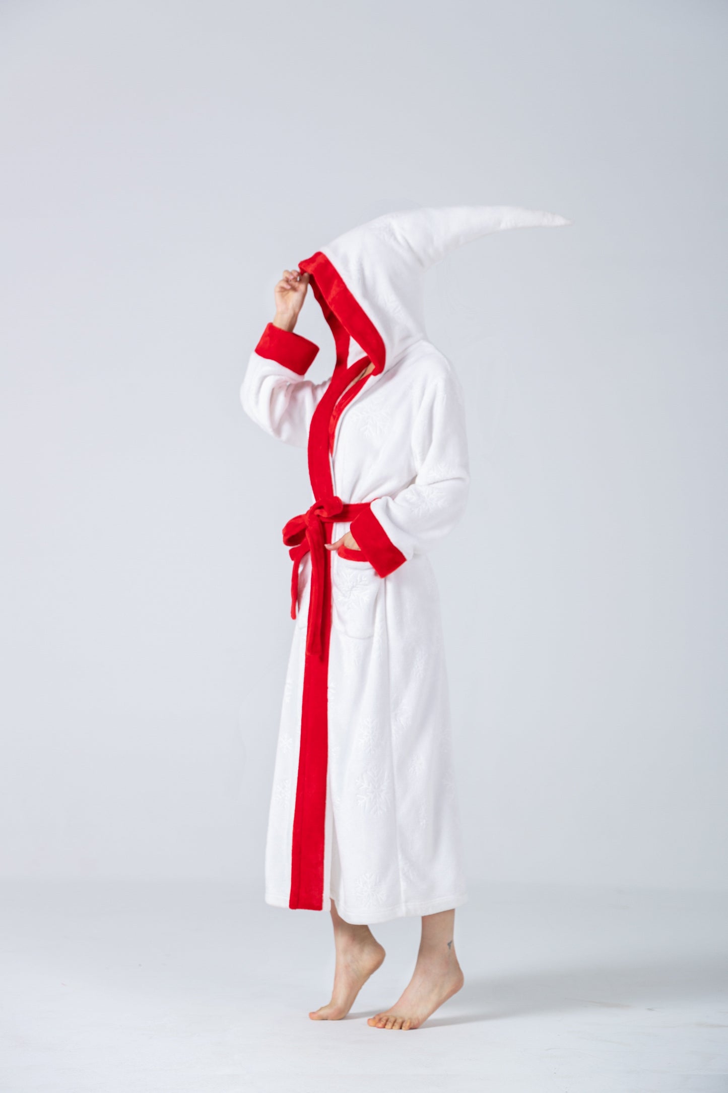 RONGTAI Womens Plush Fleece Hooded Bathrobe, Thick Nightgown Long Robe Sleepwear With Two Side Pockets And Belt