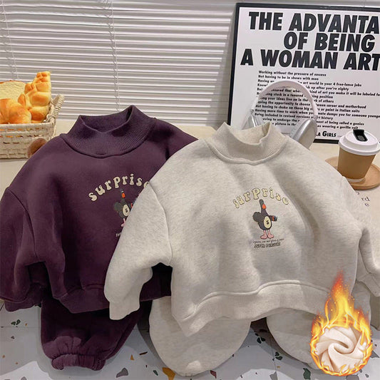 Winter Children's Fleece-Lined Warm Hoodie Set