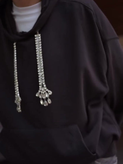 Oversized Hoodie With Crystal-Embellished Drawstrings