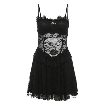 Spring New Women's Solid-Color Sexy Lace-Patchwork Slip Dress