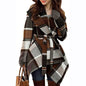 Lace-up Plaid Color Matching Woolen Coat Mid-length Trench Coat For Women