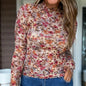 Women's Casual Long-Sleeve Lace Floral Mesh Top