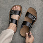 Men's Casual Synthetic Upper Slides, Casual Non Slip Slippers, Open Toe Sandals With Buckle