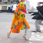 Women's Long Flared Sleeve Printed Loose Trench Coat
