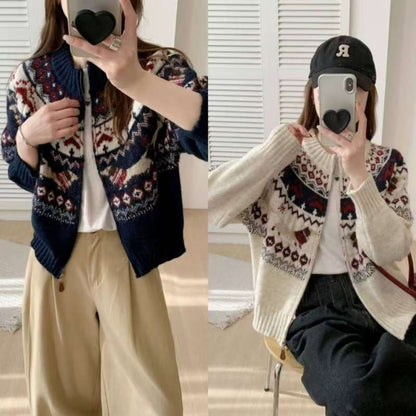 Ethnic Style Heavy Industry Jacquard Round Neck Pullover Sweater