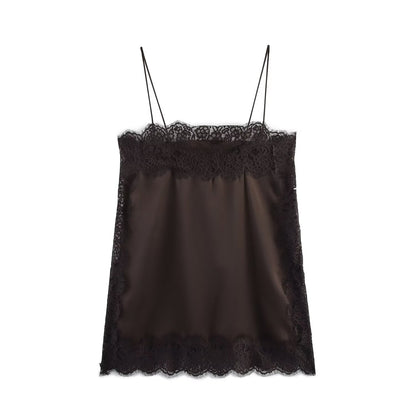 New Silk-satin Lace Top And Lace Midi Skirt