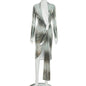 Casual Elegant Printed Deep V Long Sleeve Streamer Pleated Length Dress