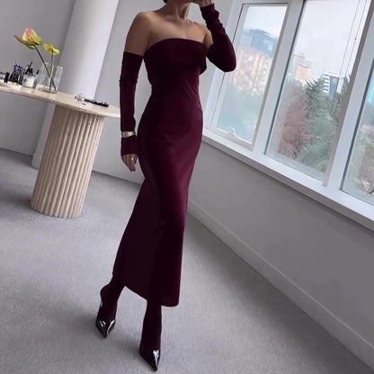 Burgundy Flowing Fabric Tube Top Dress