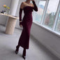 Burgundy Flowing Fabric Tube Top Dress