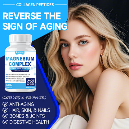 Magnesium Complex Supplement With Glycinate Citrate, Malate Oxide, Supports Bone, Muscle Digestive Health, Vegan Non-GMO, 60 Capsules