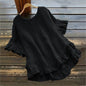 Arrival Solid-color Cotton-linen Loose-fit Round-neck Blouse With Ruffled Hem