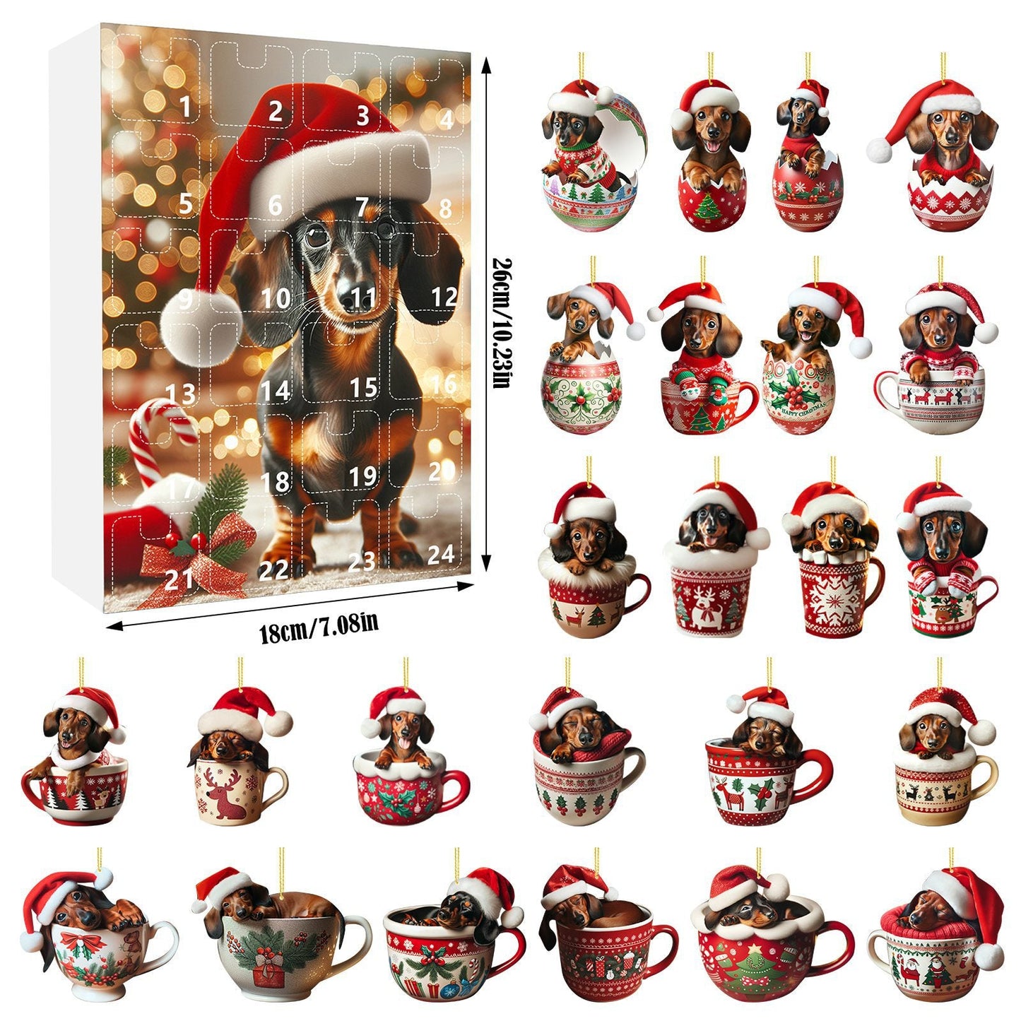 Christmas Coming Blind Box Sausage Dog Cup Pendant