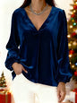 Velvet V-neck Elegant And Luxurious Lantern-sleeve Women's Top