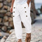 Hawaii Beach Men's Cotton And Linen Trousers With Multiple Buttons