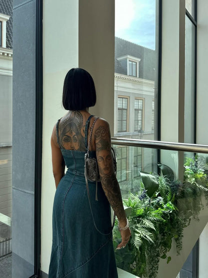 Denim Single-breasted Suspender Dress