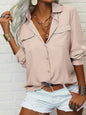 Women's Elegant Solid Chiffon Blouse Spring Summer Casual Long Sleeve V Neck Loose Shirt Office Lady Tunics Tops